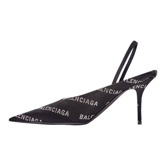 👡 🆕 Balenciaga Women Square Knife Slingback 80mm Mule W/ Rhinestones in Black - Picture 4 of 10